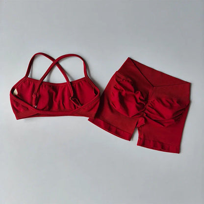 New Women's Seamless Workout Sets Thin Strap Back Sports Bra & 3-Inch Shorts, Quick Dry Gym Yoga Outfits