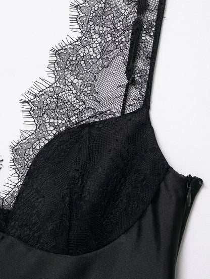 Elegant Women Lace Splice Sexy Satin Sling Tops 2026 Spring Summer Fashion Female V-Neck Backless Slimming Underwear Vest