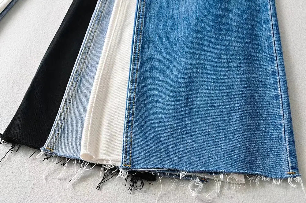 Women's High Waist Jeans 2025 Spring Fall Relaxed Straight Leg Raw Hem Floor-Length Vintage Inspired Daily Uniform