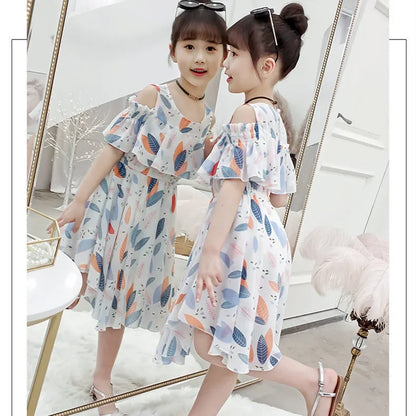 Summer Thin Girl Dress Floral Chiffon Princess Children's Dress Vestidos Summer Girls Casual Dresses Robe Fille Kids Clothes