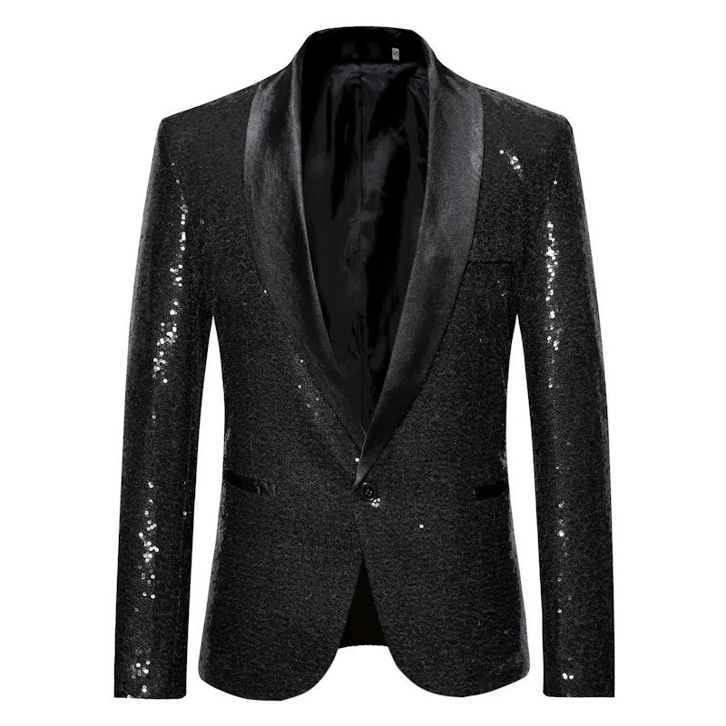 Shiny Gold Men Sequin Glitter Embellished Blazer Jacket, Nightclub Prom Suit Coats Mens Costume Homme Stage Clothes For Singers