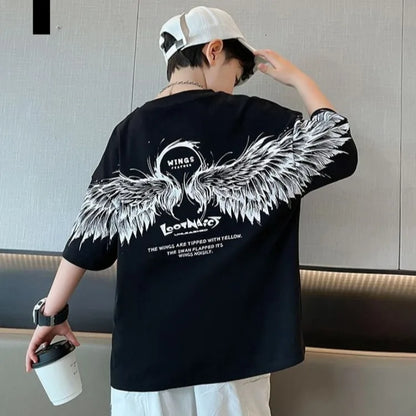 2026 Summer Kids Wing T-Shirt Cotton Loose Stylish Boy's Shirt Big Kids Summerwear