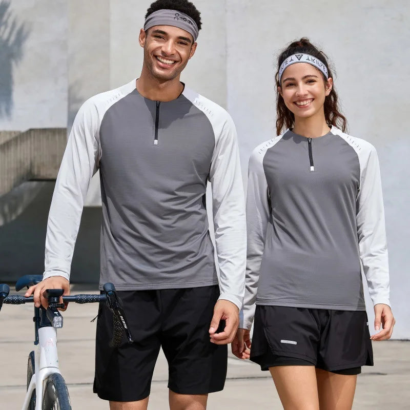 Outdoor Sports Stand-up Collar Long-sleeved Quick-drying Clothes Autumn Half-zipper Top Cycling Running Yoga Gym Fitness T-shirt