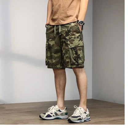 2024 Men's Shorts Camouflage Grey Summer Casual Elastic Waist Knee Length Camo Cargo Short Men Stretch Drawstring Cotton Bermuda