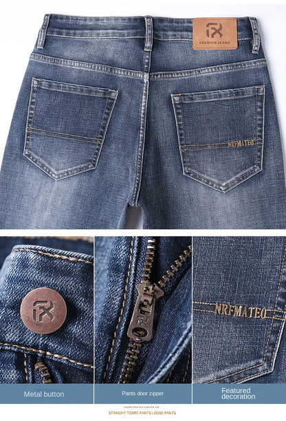 New Spring Summer Plus Size 40 42 44 Men Straight Loose Jeans Business Fashion Denim Stretch Pants Male Brand Trousers