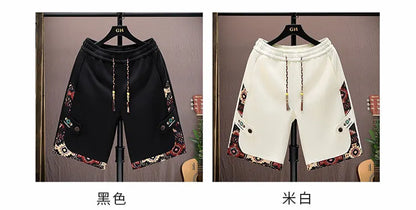 2025 Trendy Summer Embroidery Shorts Men Streetwear Hip Hop Straight Leg Short Pants Casual Sports Five-Point Pants male