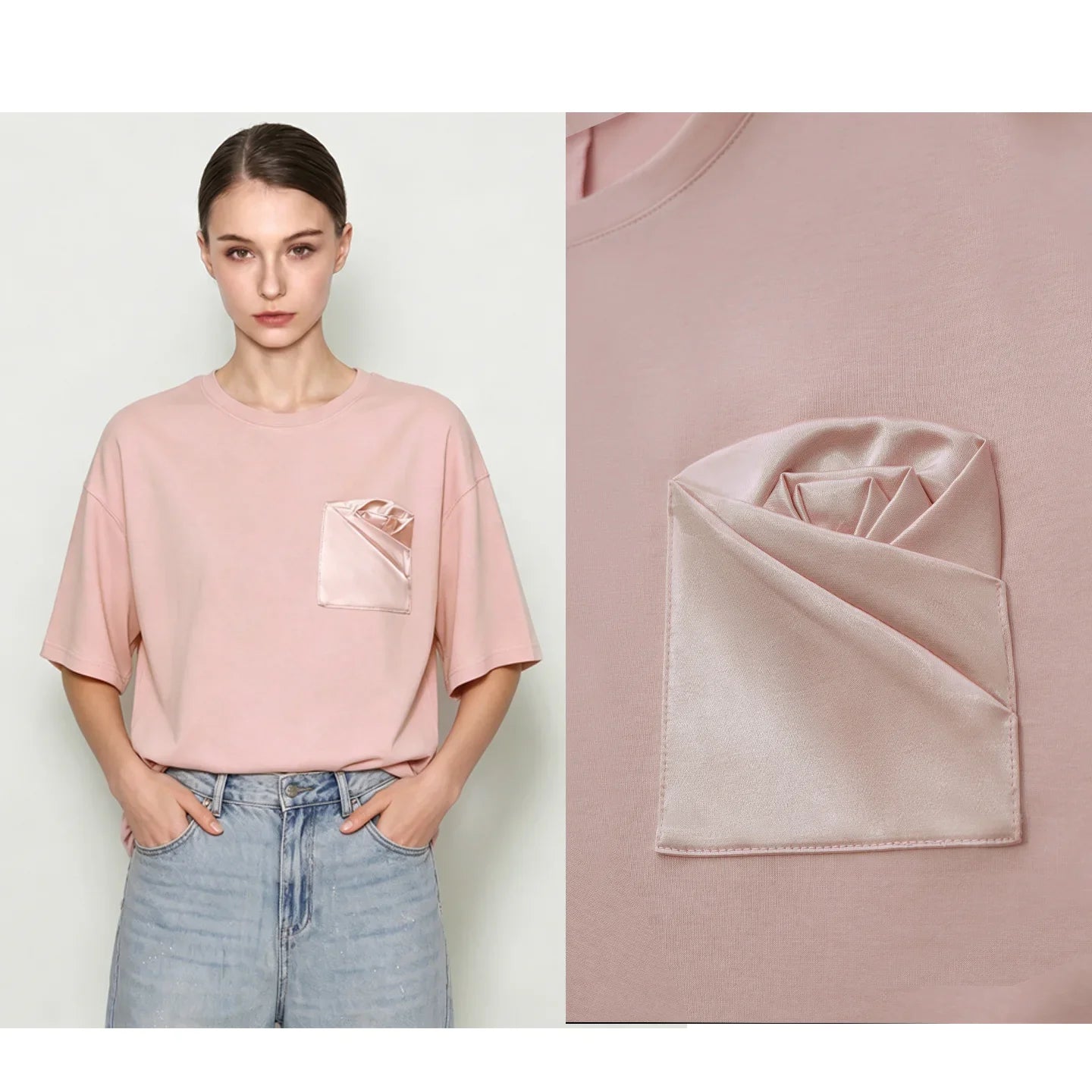 Women's T-Shirt 2026 Summer New Oversized Cotton Short Sleeve Tops Side Slit Mid Length Patch Pocket Tee Shirt 12642037