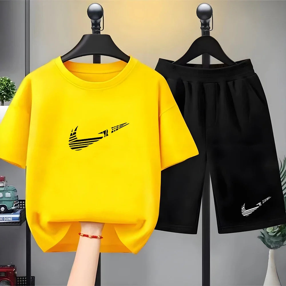 Children Set white T-shirt Short-Sleeved+Shorts Boy Girl Toddler 3-12Years Casual Sports Brand cool Fashio Clothes Summer