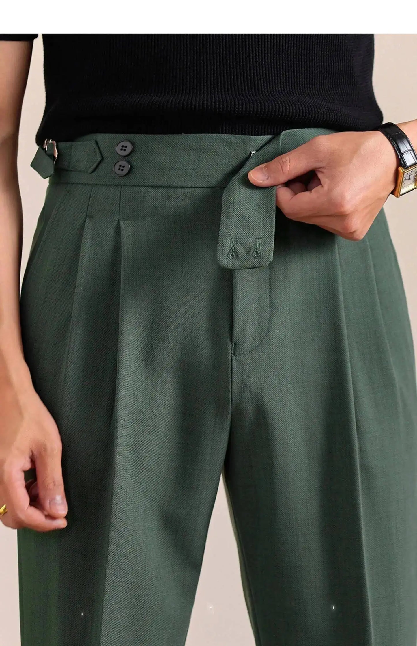 2025 New Italian Style Double Pleated Neapolitan Mens Formal Pants Casual Business Straight Leg High Waist Office Trousers Men