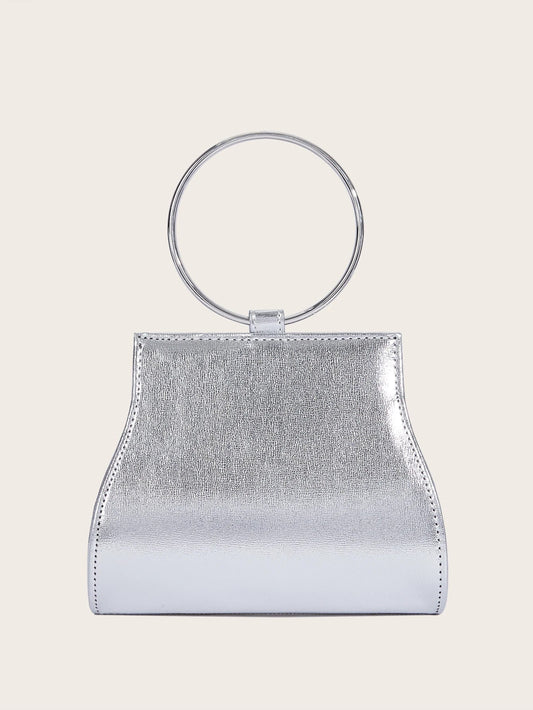 Banquet Bag Wedding Fashion Handbag Silver Artificial Leather Handmade Diamond Chain Bag for Women