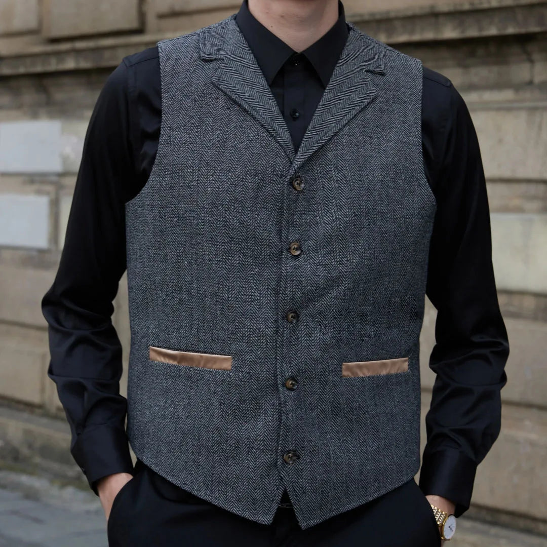 Men Vest Gray Blue With Lapel Single Button Waistcoat For Wedding Birthday Formal Business Casual Banquet Daily Men Suit Vest