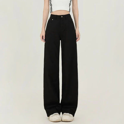 Lady Korean Fashion High Waist Jeans Pants Women Loose Fit Denim Trousers Girls White Casual Straight Leg Pants