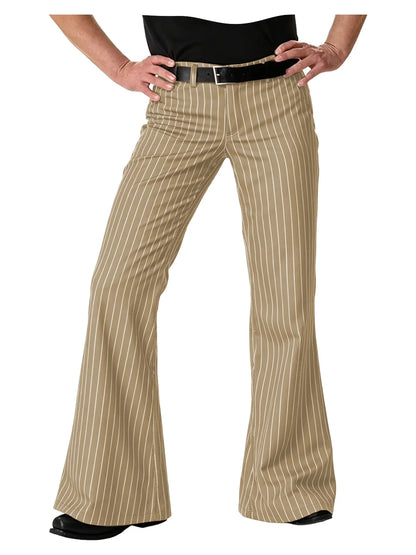 Men's Polyester Blend High Waist Flared Pinstripe Pants Soft Breathable Disco Party Retro Stage Nightclub Spring Summer Trousers
