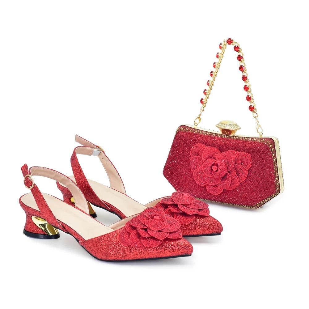 Chic and Elegant Woman Shoes and Bag with Rhinestone Shoe and Bag Set for Party in Women Nigerian Elegant Heeled Shoes for Women