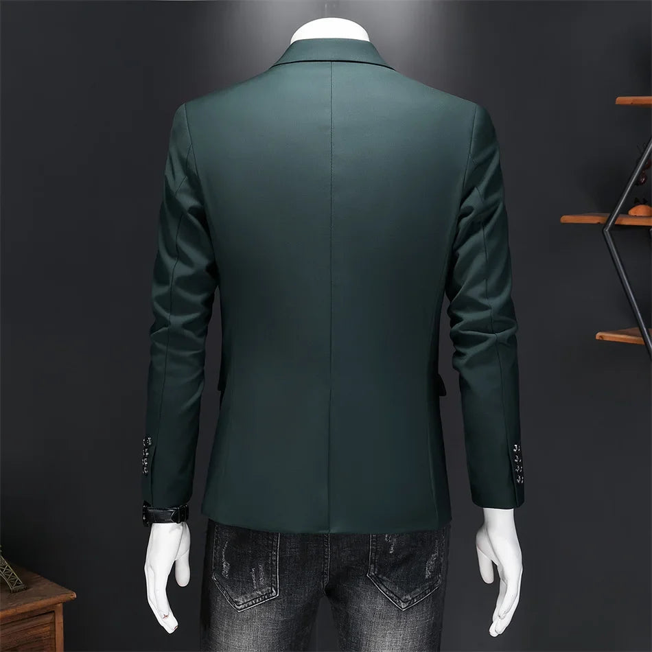 Plus Size 6XL-M Fashion Mens Solid Color Suit Jacket High Quality Business Slim Fit Casual Blazers Formal Social Wedding Tuxedo