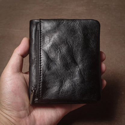 Vintage Genuine Leather Wallet For Men Women Zipper Coin Purse Driver License ID Card Holder Short Bifold Cowhide Purse