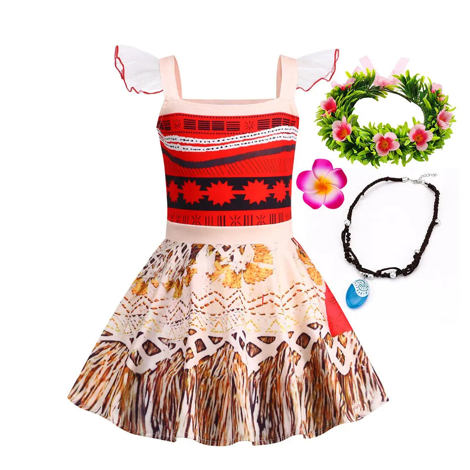 2024 Little Girl Casual Moana Dress Role Playing Ocean Adventure 2 Fancy Vaiana Halloween Princess Costume Summer Clothing Frock