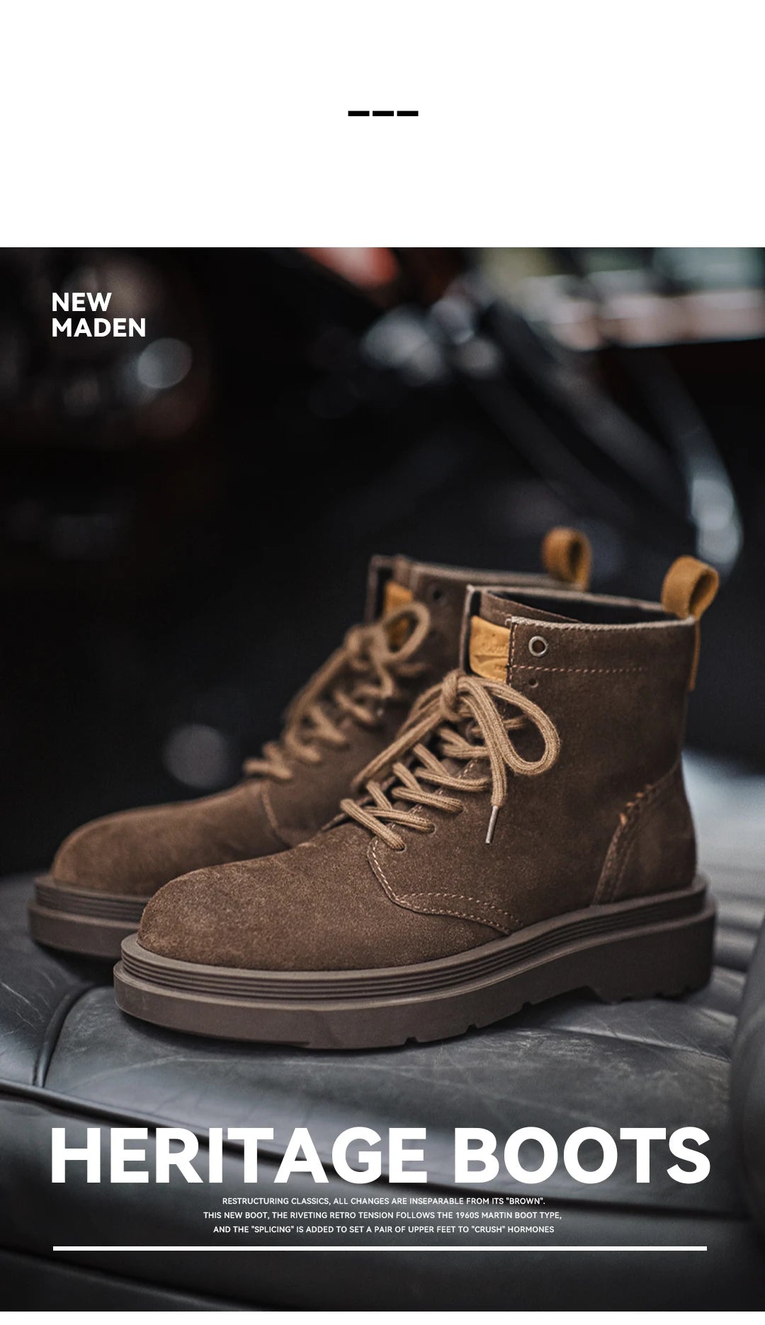 Maden New Vintage Brown Winter Work Boots Casual Suede High-top Boots Thick Soles Round Toes Shoes Men's Shoelaces Boots