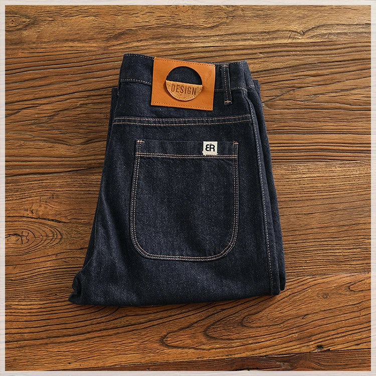 Color fixing process plain wash denim pants men's straight cone four seasons can wear casual pants tide