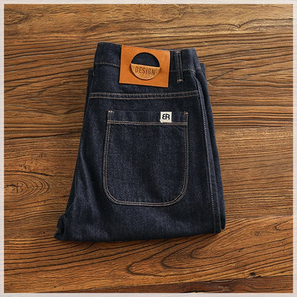 Color fixing process plain wash denim pants men's straight cone four seasons can wear casual pants tide