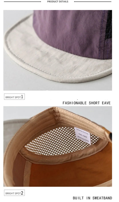 Retro Color-Blocked Breathable Quick-Dry Flat-Brimmed Hat with Adjustable Mesh Fabric, Suitable for Both Men and Women, Ideal for Outdoor Activities Like Hiking, Running, Camping, and Daily Commuting