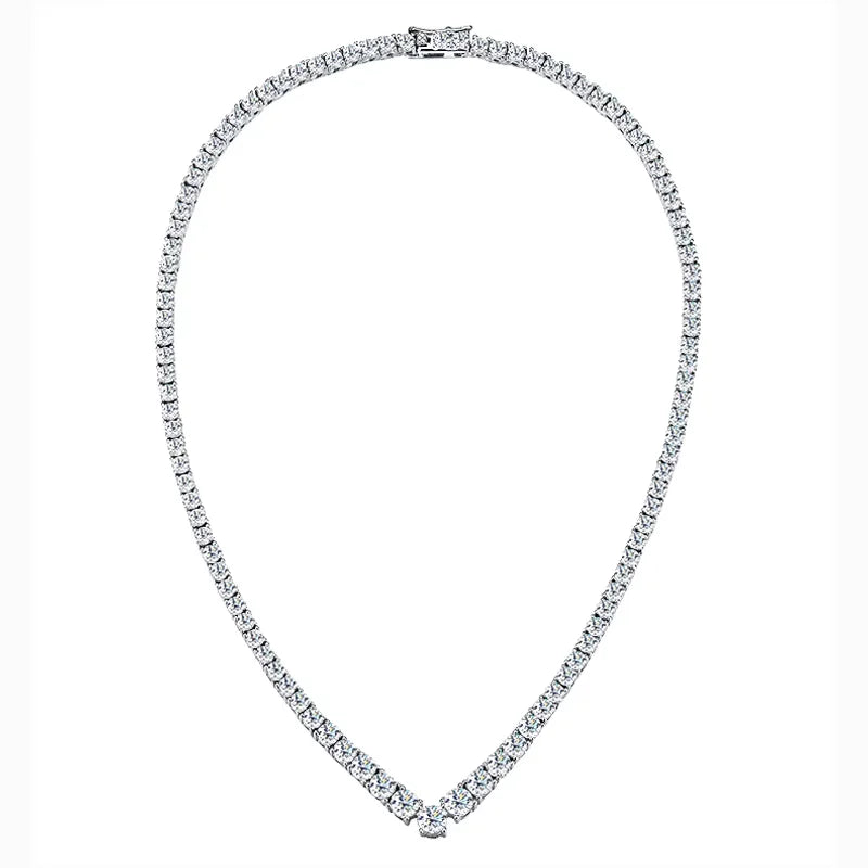 Moissanite Tennis Necklace for Woman V Style Wedding Party Neckchain 925 Sterling Sliver Plated 18k White Gold Necklace