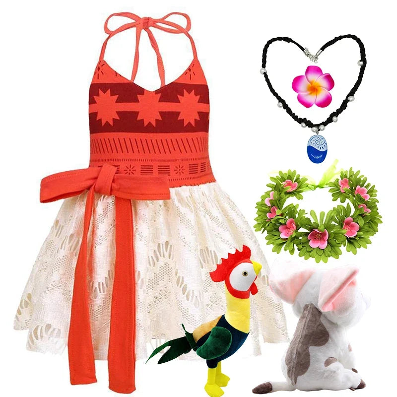 Baby Girls Dress Up Moana Costume Toddler Kids Summer Princess Dress Children Halter Dress Backless Carnival Halloween Clothes