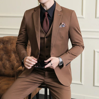 S-7XL Jacket Vest Pants Luxury Elasticity Boutique Fashion Men's Solid Color Casual Business Suit 3-piece Sets Groom Wedding