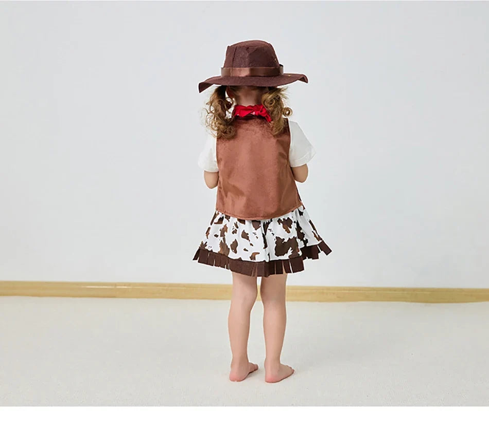 4/5 Pcs Set Girls Cowboy Role Play Skirt Clothes Vest Set Skirt Sets Kids Spring Autumn Halloween Cosplay Performance Costumes