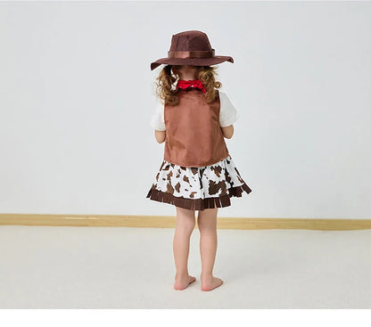 4/5 Pcs Set Girls Cowboy Role Play Skirt Clothes Vest Set Skirt Sets Kids Spring Autumn Halloween Cosplay Performance Costumes