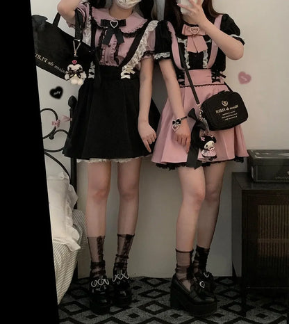 Japanese Gothic Y2k Lolita Skirt Women Elegant Sweet Lace Ruffles Ribbon Bandage Mini Skirts Girls Sexy Cute Punk Party Skirt