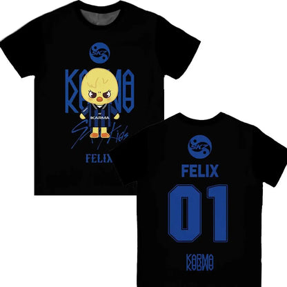 2026 New KPOP KARMA Fan Support T-Shirt Korean Fashion HYUNJIN Cartoon Print Tee Men's Women's Y2K Harajuku Style Round Neck Top