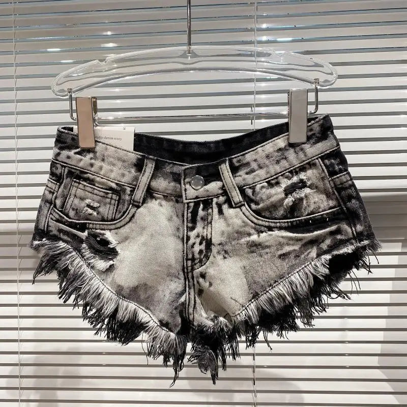 Denim Shorts Women High Street Hotsweet Casual Low Waist Raw Edges Holes A-line Korean Style Y2k Spicy Girls Summer Shorts