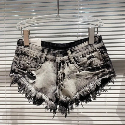 Denim Shorts Women High Street Hotsweet Casual Low Waist Raw Edges Holes A-line Korean Style Y2k Spicy Girls Summer Shorts