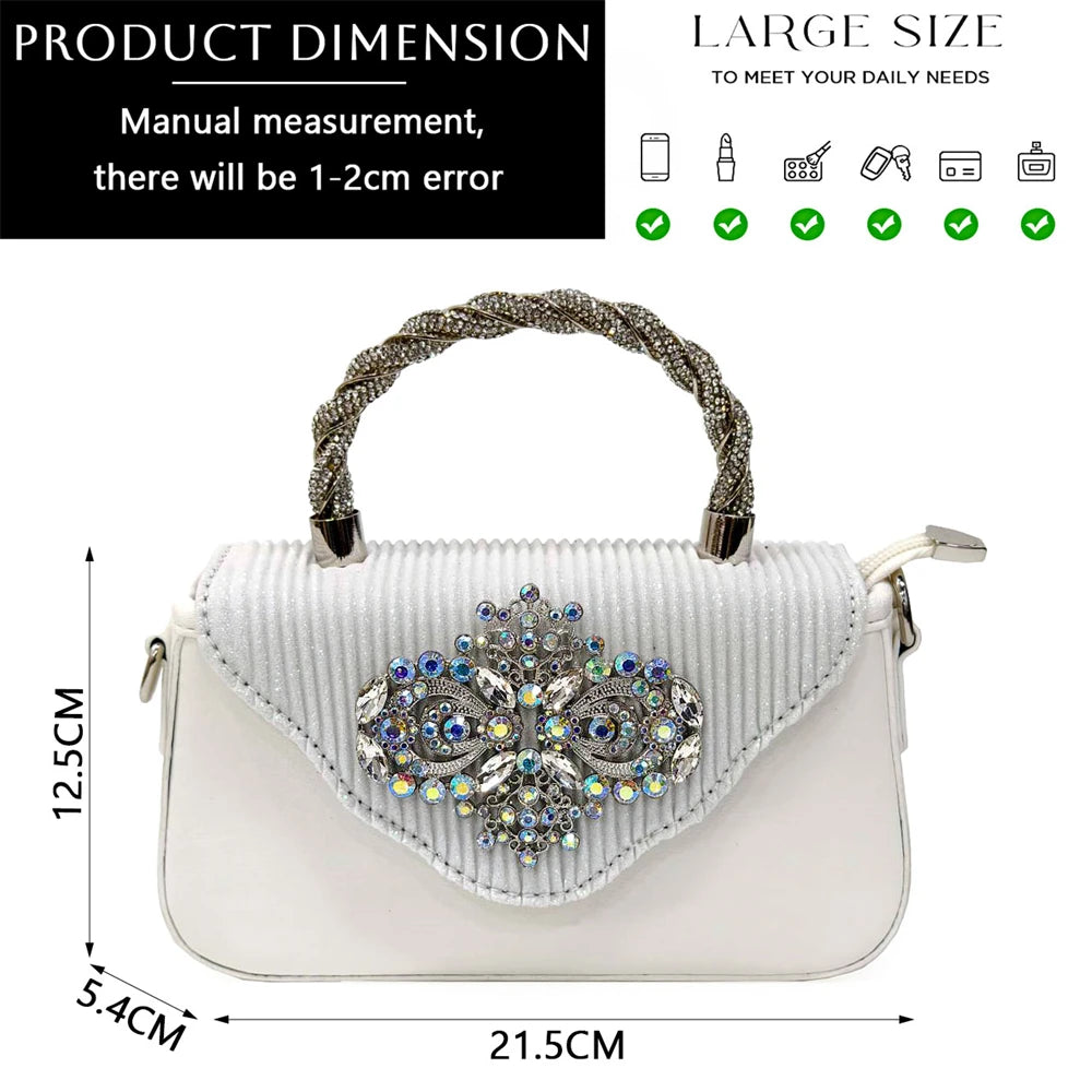 2024 Latest Wedding Pointed Toe Women's Shoes High Heel White Color Rhinestones Party Ladies Shoes And Bag Set