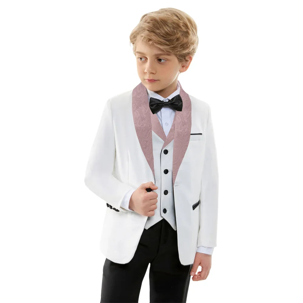 Stylish Jacquard Collar Boys Suits 3 Pieces Jacket Vest Pants Piano Performance Autumn Long Sleeve Kids Tuxedo Sets For Birthday