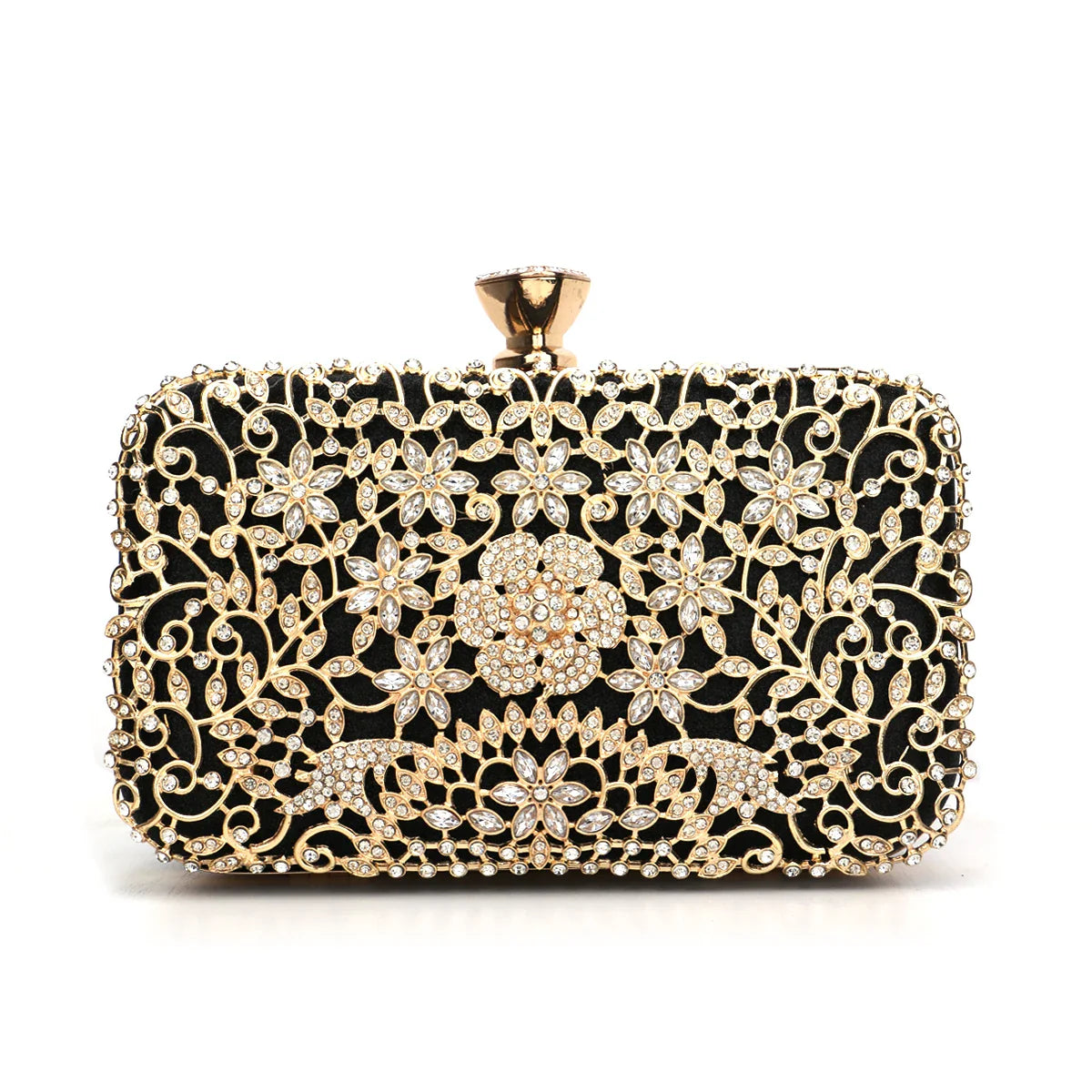 Hollow Out Style Rhinestones Golden Metal Banquet Christmas Gift Dress Purse Clutch Luxury Metal Rhinestones Evening Bags Flap P