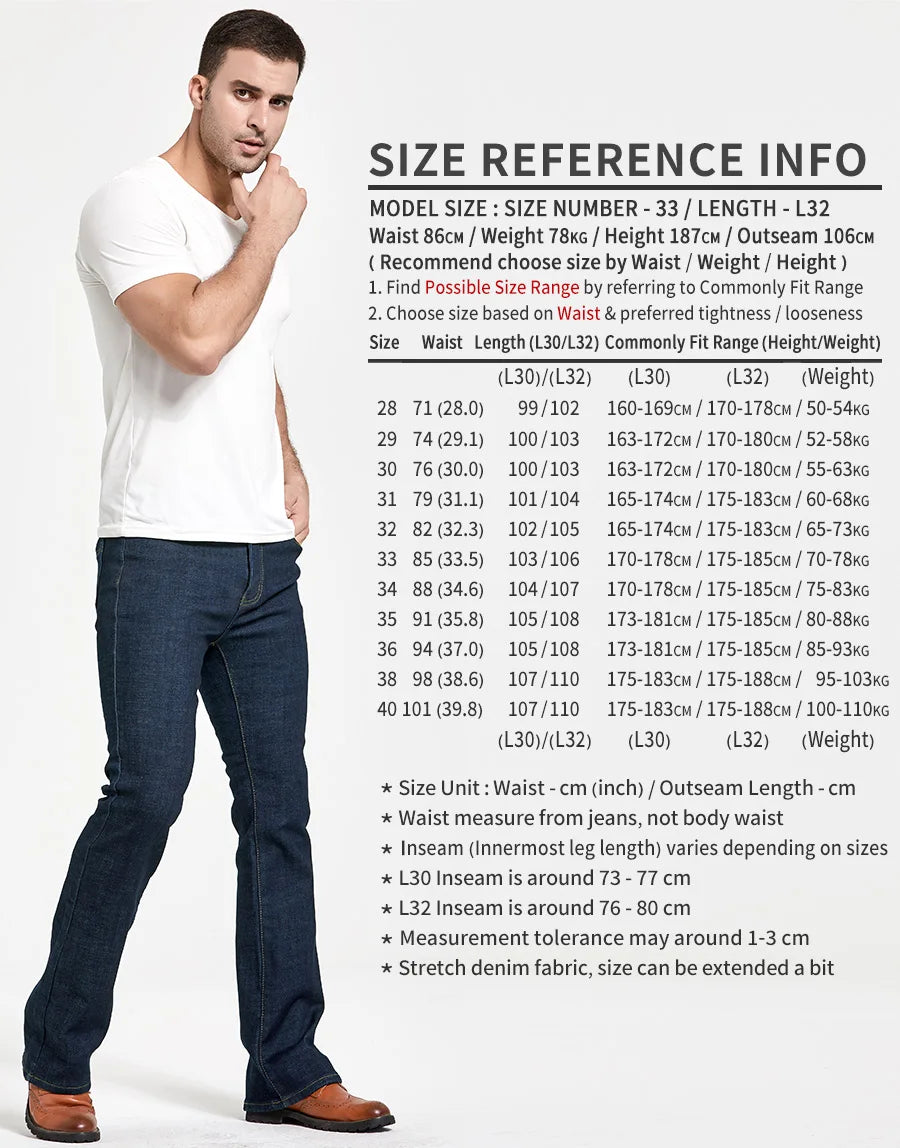 Mens Winter Stretch Denim Jeans Thicken Warm Pants Slim Slightly Flare Trousers Boot Cut Fit Polar Fleece Jeans