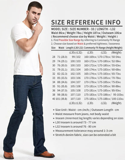 Mens Winter Stretch Denim Jeans Thicken Warm Pants Slim Slightly Flare Trousers Boot Cut Fit Polar Fleece Jeans