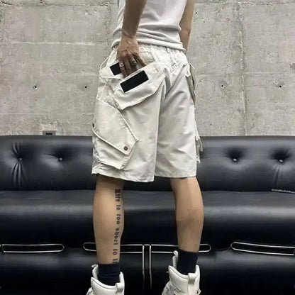 Summer New Men Tide High Street Drawstring Pocket Sports Casual Safari Style Shorts Loose Light Luxury Simple Capris HK4528