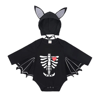 Baby's First Halloween Costume Black Bat Romper Jumpsuit Infant Boys Girls Purim Party Carnival Fancy Dress Cosplay Long Short