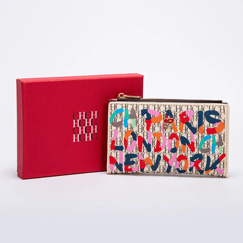 Women's Wallet CHCH Fashion Letter Cartoon Pattern Classic Retro Long Storage Wallet PVC Material Bag
