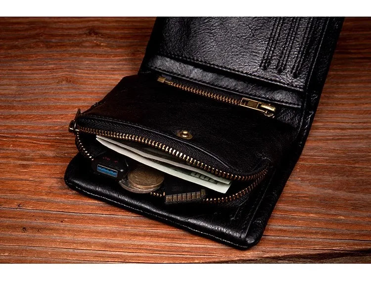 Original vegetable tanned cowhide short wallet, retro top layer cowhide wallet, handmade genuine leather multifunctional wallet