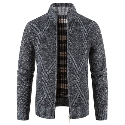 Winter Men's Fleece Cardigan Christmas Knit Sweater Coat Business Casual Jacket High Quality Male Wool Cashmere Clothing
