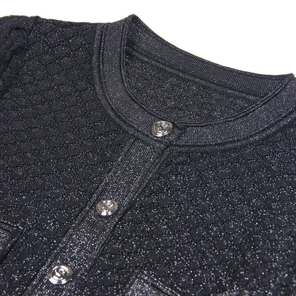 High Quality Fashionable Elastic Bright Silk Knitted Round Neck 7-inch Sleeve Single Row Button Lace Slim Fit Women's Dress
