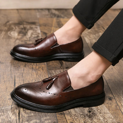 Brand Mens Leather Office Flats Wedding Banquet Luxury Loafers Comfortable Designer Oxfords Business Formal Korean Shoes for Men
