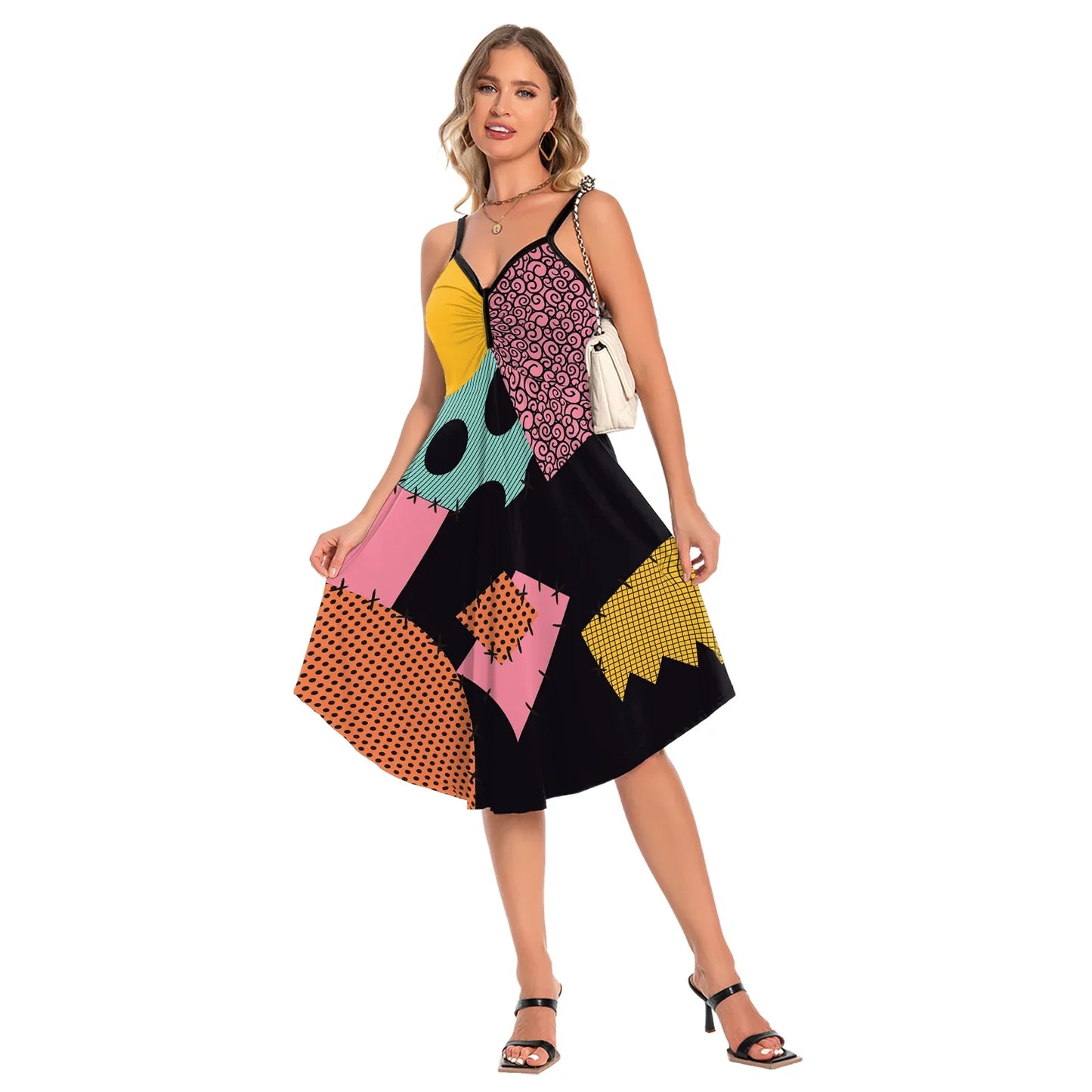 Halloween Nightmare Christmas Sally Dress Spaghetti Strap Women's Sexy Backless Dresses Patchwork Vestidos