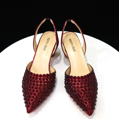 2023 New INS High-Heeled Pointed Toe Wedding Shoes Colorful Full Diamond Design Shoe and Bag Set for Nigeria Party