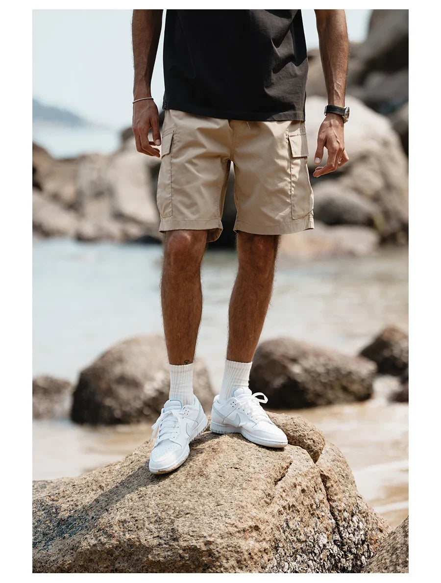 2024 Summer New  Oversize Lightweight 190g  Quick Dry Fabric Cargo Drawstring Shorts Men Cool Fishing Hiking Shorts