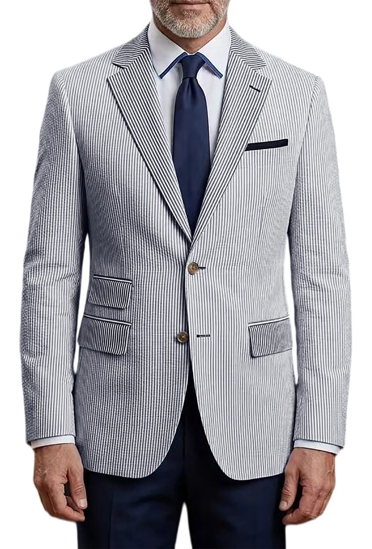 Men's Striped Seersucker Blazer Slim Fit Casual Suit Jacket Formal Business Coat Breathable Spring Summer Streetwear Outerwear